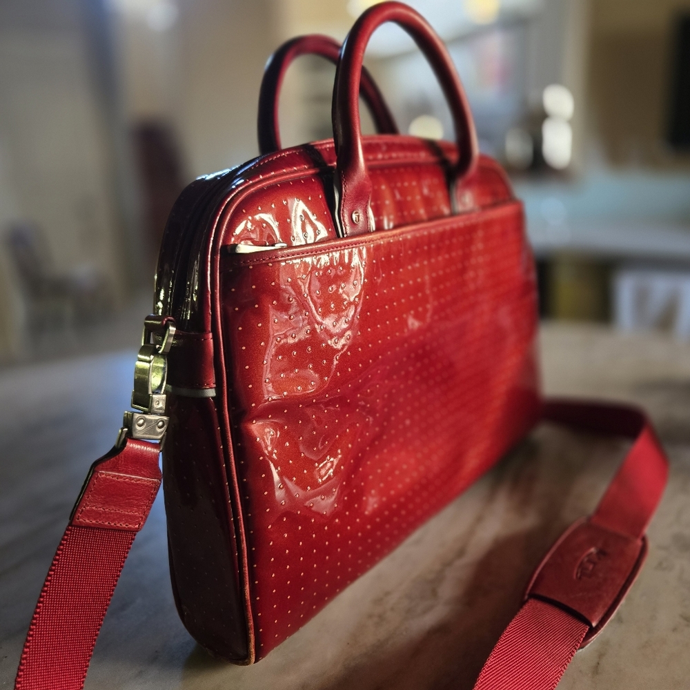 TUMI Red Patent Leather Laptop Bag